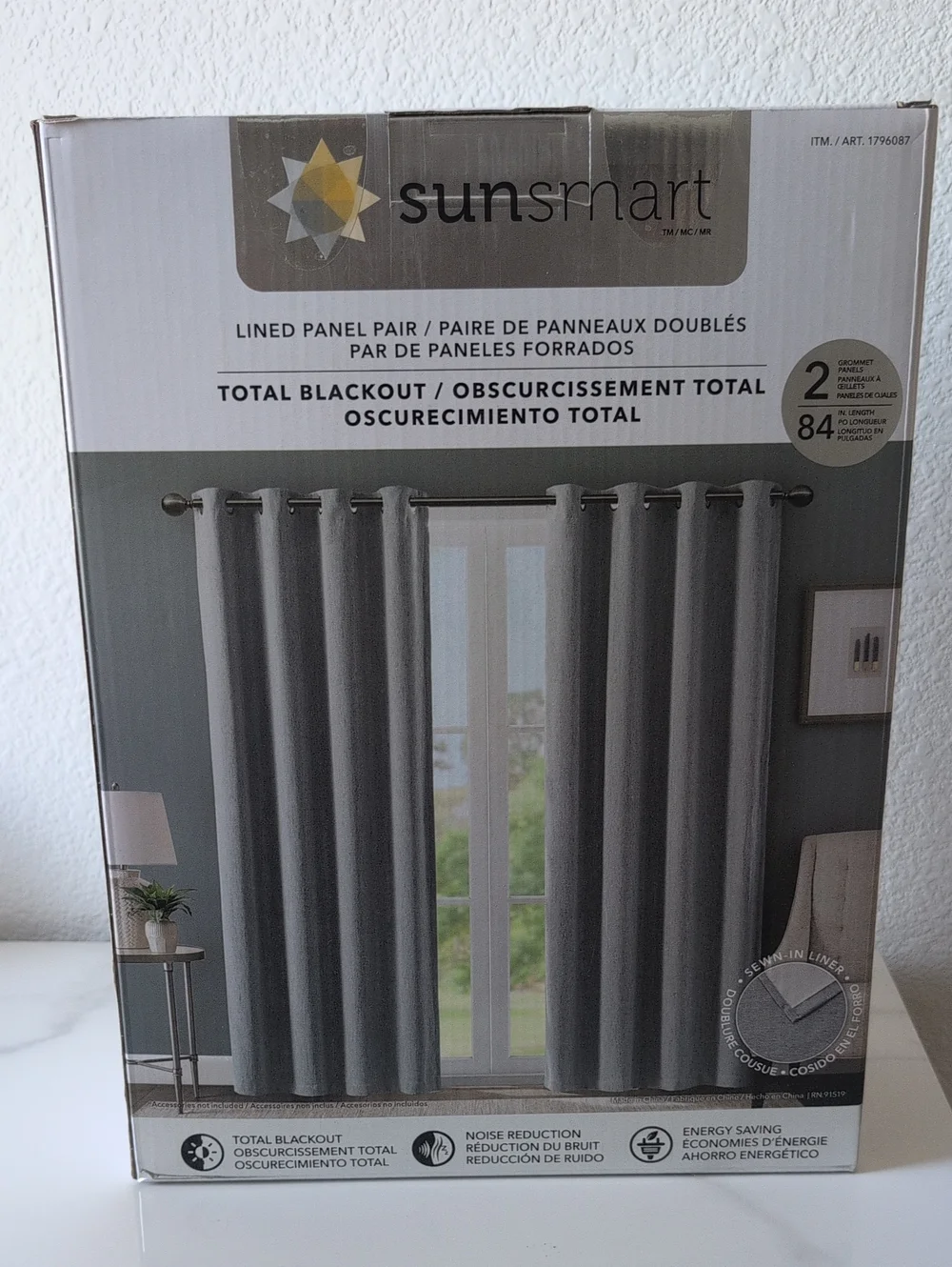 SunSmart Total Blackout Lined Panel Pair - Gray
